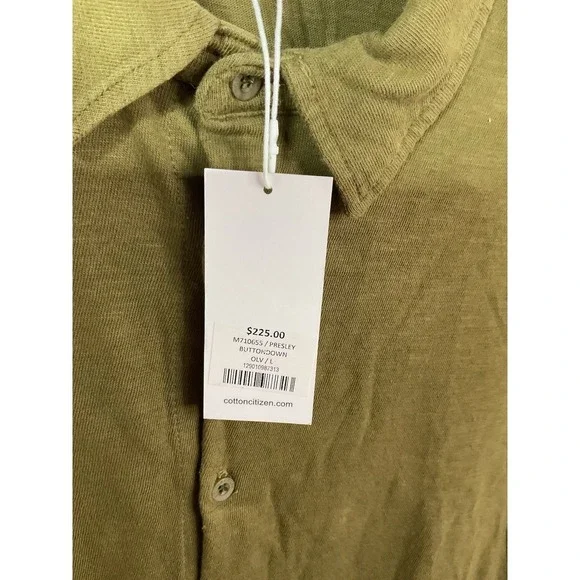 Cotton Citizen Mens Presley Slub Knit Shirt Sz L Olive Green LS Button Up - Picture 4 of 8